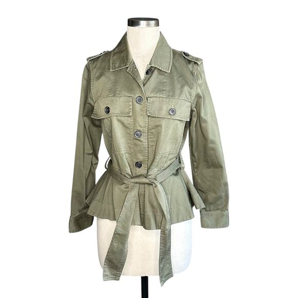 J CREW Cropped Fatigue Jacket Belted Peplum Army Green Women's Size Small - Picture 1 of 7
